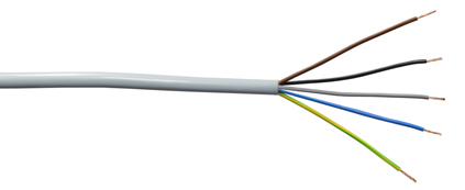 <font color="yellow">Cordage: H05VV-F (0.75mm)</font>
<br>
EUROPEAN H05VV-F "HAR" VDE APPROVED CORDAGE, 5 CONDUCTOR 18AWG (0.75mm), 300/500 VOLT, 70C, PVC JACKET, PVC CONDUCTORS (BLUE, BROWN, BLACK, GREY, GREEN/YELLOW), O.D. = 7.9mm, GREY.

<BR> <font color="yellow"> Notes:</font>
<BR> <font color="yellow">*</font> Flex temp. range = -5C to +70C. 
<BR> <font color="yellow">*</font> Static temp. range = -40C to +70C.  
<BR> <font color="yellow">*</font> Working voltage = 300/500 volts.
<BR> <font color="yellow">*</font> Flexing bending radius = 7.5 x  
<BR> <font color="yellow">*</font> Additional cordage sizes listed below in related products. Scroll down to view.