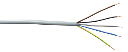 <font color="yellow">Cordage: H05VV-F (1.0mm)</font>
<br>
EUROPEAN H05VV-F "HAR" VDE APPROVED CORDAGE, 5 CONDUCTOR 17AWG (1.0mm), 300/500 VOLT, 70C, PVC JACKET, PVC CONDUCTORS (BLUE, BROWN, BLACK, GREY, GREEN/YELLOW), O.D. = 8.4mm, GREY.

<BR> <font color="yellow"> Notes:</font>
<BR> <font color="yellow">*</font> Flex temp. range = -5C to +70C. 
<BR> <font color="yellow">*</font> Static temp. range = -40C to +70C.  
<BR> <font color="yellow">*</font> Working voltage = 300/500 volts.
<BR> <font color="yellow">*</font> Flexing bending radius = 7.5 x  
<BR> <font color="yellow">*</font> Additional cordage sizes listed below in related products. Scroll down to view.