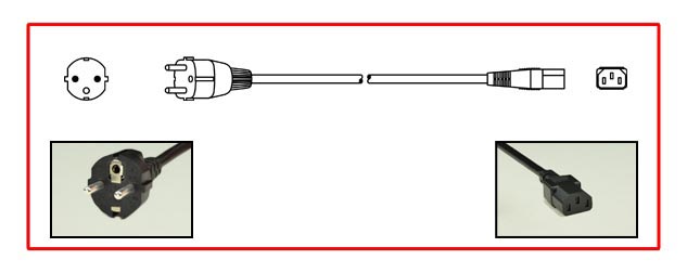 EUROPEAN SCHUKO 10 AMPERE 230-250 VOLT DETACHABLE CORD SET, CEE 7/7 SCHUKO PLUG (EU1-16P) DIN 49441, IEC 60320 C-13 CONNECTOR, 2 POLE-3 WIRE GROUNDING. 3.05 METERS (10 FEET) (120") LONG. BLACK.
<br><font color="yellow">Length: 3.05 METERS (10 FEET)</font>
 