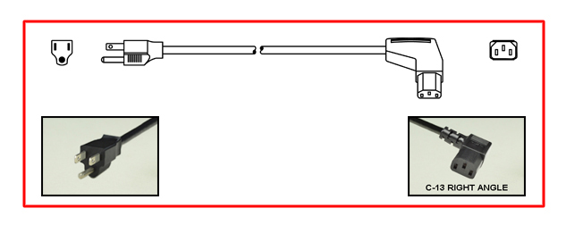 JAPAN 12 AMPERE-125 VOLT DETACHABLE POWER CORD, RIGHT ANGLE IEC 60320 C-13 CONNECTOR, 2 POLE-3 WIRE GROUNDING [2P+E], 2.5 METERS [8FT-2IN] [98"] LONG. BLACK. 
<br><font color="yellow">Length: 2.5 METERS [8FT-2IN]</font>

<br><font color="yellow">Notes: </font> 
<br><font color="yellow">*</font> Power strips, power cords, plugs, outlets, connectors listed below in related products. Scroll down to view.

