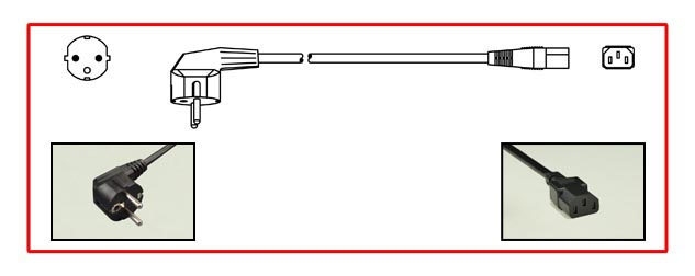 EUROPEAN CEE 7/7 SCHUKO 10 AMPERE-250 VOLT DETACHABLE POWER CORD, CEE 7/7, CEE 7, DIN 49441, TYPE E, F [EU1-16P] ANGLE PLUG, IEC 60320 C-13 CONNECTOR, 2 POLE-3 WIRE GROUNDING. 2.5 METERS [8FT-2IN] [98"] LONG. BLACK.
<br><font color="yellow">Length: 2.5 METERS [8FT-2IN]</font>