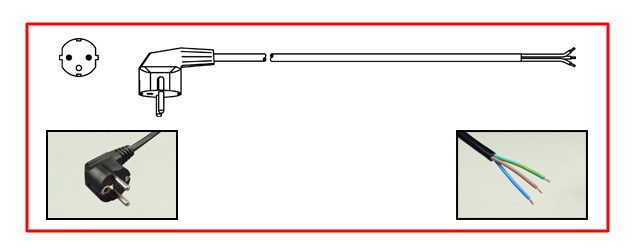 SOUTH KOREA & EUROPEAN CEE 7/7 SCHUKO 10 AMPERE-250 VOLT POWER SUPPLY CORD, [SK1-16P] [EU1-16P] TYPE E, F ANGLE PLUG, H05VV-F CORD, 1.0mm2 BROWN, BLUE, GREEN/YELLOW CONDUCTORS, STRIPPED ENDS, 2.5 METERS [8FT-2IN] [98"] LONG. BLACK.  
<br><font color="yellow">Length: 2.5 METERS [8FT-2IN]</font>