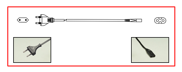 EUROPEAN INTERNATIONAL 2.5 AMPERE-250 VOLT POWER CORD, CEE 7/16, CEI 23-16 TYPE C PLUG [EUROPLUG], 4.0mm DIA. PINS, IEC 60320 C-7 CONNECTOR, 2 POLE-2 WIRE GROUNDING [2P], 4.5 METERS [14FT-9IN] [177"] LONG, BLACK.
<br><font color="yellow">Length: 4.5 METERS [14FT-9IN]</font>