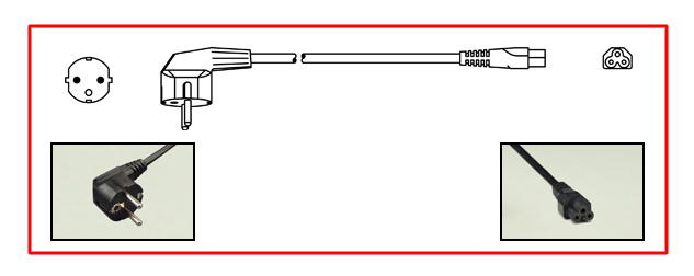 EUROPEAN CEE 7/7 SCHUKO 2.5 AMPERE 230-250 VOLT POWER CORD, [EU1-16P] TYPE E, F ANGLE PLUG, IEC 60320 C-5 CONNECTOR, 2 POLE-3 WIRE GROUNDING, 2.5 METERS [8FT-2IN] [98"] LONG. BLACK.
<br><font color="yellow">Length: 2.5 METERS [8FT-2IN]</font>