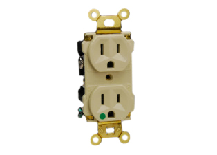 15A-125V HOSPITAL GRADE DUPLEX RECEPTACLE, GREEN DOT NEMA 5-15R, 2 POLE-3 WIRE GROUNDING(2P+E), IMPACT RESISTANT NYLON BODY. UL/CSA LISTED. IVORY. 

<br><font color="yellow">Notes: </font> 
<br><font color="yellow">*</font> Plugs, connectors, receptacles, power cords, power strips, wall plates, weatherproof covers are listed below in related products. Scroll down to view.

