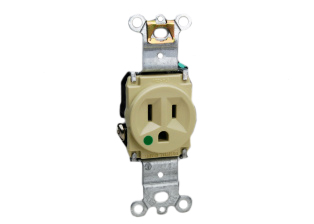 15A-125V HOSPITAL GRADE RECEPTACLE, GREEN DOT NEMA 5-15R, 2 POLE-3 WIRE GROUNDING(2P+E), IMPACT RESISTANT NYLON BODY. UL/CSA LISTED. IVORY.  

<br><font color="yellow">Notes: </font> 
<br><font color="yellow">*</font> Plugs, connectors, receptacles, power cords, power strips, wall plates, weatherproof covers are listed below in related products. Scroll down to view.
