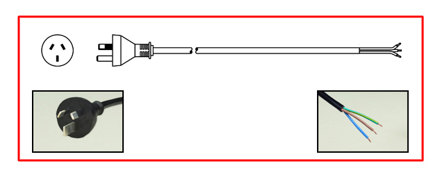 AUSTRALIA / NEW ZEALAND 15 AMPERE-250 VOLT POWER SUPPLY CORD, TYPE I PLUG, AS/NZS 4417 (RCM), AS/NZS 3112 (AU2-15P), 1.5mm2 H07RN-F CORDAGE, STRIPPED ENDS, 2 POLE-3 WIRE GROUNDING (2P+E), 3.05 METERS (10 FEET) (120") LONG. BLACK.
<br><font color="yellow">Length: 3.05 METERS (10 FEET)</font>