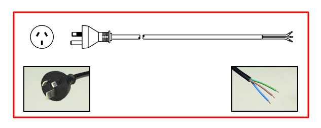 AUSTRALIA / NEW ZEALAND 15 AMPERE-250 VOLT POWER SUPPLY CORD, TYPE I PLUG, AS/NZS 4417 (RCM), AS/NZS 3112 (AU2-15P), 1.5mm2 H07RN-F CORDAGE, STRIPPED ENDS, 2 POLE-3 WIRE GROUNDING (2P+E), 4.6 METERS (15 FEET) (180") LONG. BLACK.
<br><font color="yellow">Length: 4.6 METERS (15 FEET)</font>