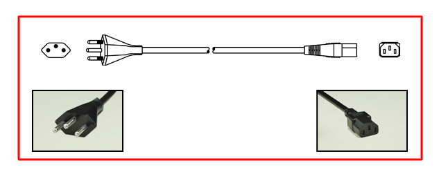 BRAZIL 10 AMPERE-250 VOLT DETACHABLE POWER CORD SET, NBR 14136 TYPE N [BR2-10P] PLUG, IEC 60320 C-13 CONNECTOR, 2 POLE-3 WIRE GROUNDING (2P+E), 2.5 METERS [8FT-2IN] [98"] LONG. BLACK.
<br><font color="yellow">Length: 2.5 METERS [8FT-2IN]</font>

<br> <font color="yellow">Notes: </font> 
<br> <font color="yellow">*</font> Power cord plug mates with 10A-250V &  20A-250V Brazil outlets, connectors.  