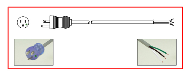 10 AMPERE-125 VOLT HOSPITAL GRADE POWER CORD, GREEN DOT NEMA 5-15P TRANSPARENT PLUG, SJTO 18/3 AWG, 105C, 2 POLE-3 WIRE GROUNDING (2P+E), STRIPPED ENDS, 3.05 METERS (10 FEET) (120") LONG, TRANSPARENT PLUG, GRAY CORD. UL/CSA LISTED.
<br><font color="yellow">Length: 3.05 METERS (10 FEET)</font> 