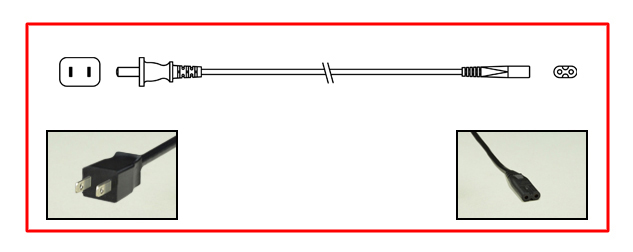 JAPAN 7 AMPERE-125 VOLT POWER CORD, IEC 60320 C-7  CONNECTOR, 2 POLE-2 WIRE (2P), 1.8 METERS (6 FEET) (72") LONG. BLACK.
<br><font color="yellow">Length: 1.8 METERS (6 FEET)</font> 

<br><font color="yellow">Notes: </font> 
<br><font color="yellow">*</font> Power strips, power cords, plugs, outlets, connectors listed below in related products. Scroll down to view.
