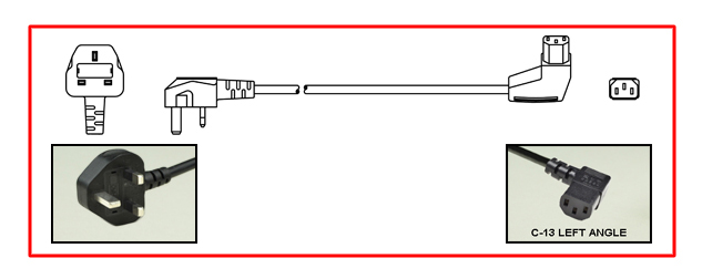 UK, BRITISH, UNITED KINGDOM 10 AMPERE-250 VOLT POWER CORD SET, BS 1363A TYPE G [UK1-13P] UK, BRITISH UNITED KINGDOM PLUG, 13 AMPERE BS 1362 FUSE, IEC 60320 C-13 LEFT ANGLE CONNECTOR, 2 POLE-3 WIRE GROUNDING [2P+E], 2.5 METERS [8FT.-2IN.] [98"] LONG. BLACK.  
<br><font color="yellow">Length: 2.5 METERS [8FT.-2IN.]</font>

<br><font color="yellow">Notes: </font> 
<br><font color="yellow">*</font> Available with 3A, 5A, 10A, 13A fuses.
<br><font color="yellow">*</font> Scroll down to view additional related products.
