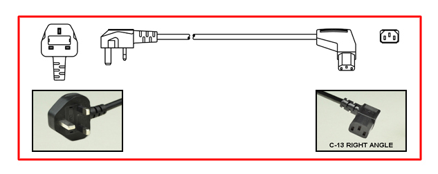 UK, BRITISH, UNITED KINGDOM, SAUDI ARABIA, GULF STATES, 10 AMPERE-250 VOLT POWER CORD SET, BS 1363A TYPE G [UK1-13P] UK, BRITISH UNITED KINGDOM PLUG, 13 AMPERE BS 1362 FUSE, IEC 60320 C-13 RIGHT ANGLE CONNECTOR, 2 POLE-3 WIRE GROUNDING [2P+E], 2.5 METERS [8FT.-2IN.] [98"] LONG. BLACK. 
<br><font color="yellow">Length: 2.5 METERS [8FT.-2IN.]</font>

<br><font color="yellow">Notes: </font> 
<br><font color="yellow">*</font> Available with 3A, 5A, 10A, 13A fuses.
<br><font color="yellow">*</font> Scroll down to view additional related products.



