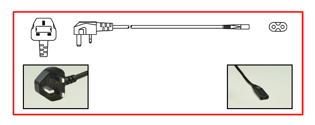 SAUDI ARABIA, UNITED KINGDOM, HONG KONG, SINGAPORE, MALAYSIA 2.5 AMPERE-250 VOLT POWER CORD, BS 1363A TYPE G PLUG (SA1-13P, UK1-13P), 3 AMPERE BS 1362 FUSE, IEC 60320 C-7 CONNECTOR, 2 POLE-2 WIRE, 1.8 METERS (6 FEET) (72") LONG. BLACK.  
<br><font color="yellow">Length: 1.8 METERS (6 FEET)</font>