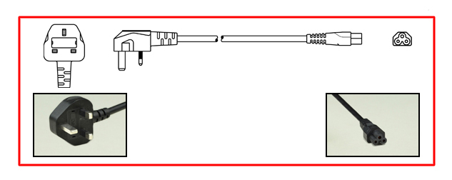 SAUDI ARABIA, UNITED KINGDOM, HONG KONG, SINGAPORE, MALAYSIA 2.5 AMPERE-250 VOLT POWER CORD, BS 1363A TYPE G PLUG (SA1-13P, UK1-13P), 3 AMPERE BS 1362 FUSE, IEC 60320 C-5 CONNECTOR, 2 POLE-3 WIRE GROUNDING (2P+E), 1.8 METERS (6 FEET) (72") LONG. BLACK.  
<br><font color="yellow">Length: 1.8 METERS (6 FEET)</font>