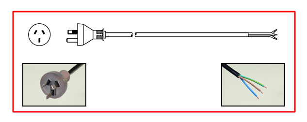 POWER SUPPLY CORD, AUSTRALIAN AS / NZS 3112 STRAIGHT CLEAR PLUG, PVC [APPROXIMATE DIAMETER 7.2 mm] H05VV-F3G - 1.0 mm CORDAGE MEETS CENELEC HD-21 [HAR] REQUIREMENTS, CONDUCTOR INSULATION COLOR CODE: BROWN, BLUE AND GREEN / YELLOW, 10 AMPERE 250 VOLT, 2 POLE-3 WIRE GROUNDING, 2.5 METERS [8FT-2IN] [98"] LONG. BLACK.
<br><font color="yellow">Length: 2.5 METERS [8FT-2IN]</font>