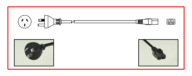 AUSTRALIA / NEW ZEALAND 10 AMPERE-250 VOLT POWER CORD, AS/NZS 4417, 3112 PLUG, TYPE I, AU1-10P, IEC60320 
<BR>
C-15 CONNECTOR, H05RN-F 1.0mm CORD, 2 POLE-3 WIRE GROUNDING [2P+E], 2.5 METERS [8FT-2IN] [98"] LONG. BLACK.
<br><font color="yellow">Length: 2.5 METERS [8FT-2IN]</font>