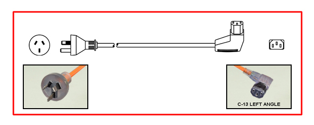 DETACHABLE POWER CORD SET WITH AUSTRALIAN AS / NZS 3112 CLEAR SEE-THROUGH HOSPITAL TYPE [AU1-10P] PLUG AND LEFT-ANGLE CLEAR SEE-THROUGH IEC 60320 [320] C-13 CONNECTOR, CORDAGE IS ORANGE H05VV-F3Gx1.0 mm WITH INTERNATIONAL CONDUCTOR COLOR CODE, RATED 10 AMPERE 250 VOLT [INTERNATIONAL], 2 POLE-3 WIRE GROUNDING, 2.5 METERS [8FT-2IN] [98"] LONG. 
<br><font color="yellow">Length: 2.5 METERS [8FT-2IN]</font>

<br><font color="yellow">Notes: </font> 
<br><font color="yellow">*</font>  Available with shielded cordage, IEC 60320 [320] C-15 120C connector and / or custom length.
