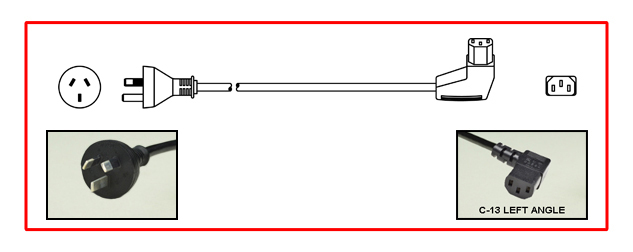 AUSTRALIA / NEW ZEALAND 10 AMPERE-250 VOLT POWER CORD, AS/NZS 4417 [RCM] / AS/NZS 3112 PLUG, TYPE I [AU1-10P], AS/NZS 60320 C-13 LEFT ANGLE CONNECTOR, GTSA-3 1.0mm2 CORD, 2 POLE-3 WIRE GROUNDING (2P+E), 2.5 METERS [8FT-2IN] [98"] LONG. BLACK.
<br><font color="yellow">Length: 2.5 METERS [8FT-2IN]</font>


















































































