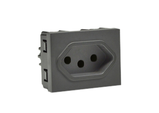 BRAZIL 20 AMPERE-250 VOLT NBR 14136 OUTLET TYPE N (BR3-20R / BR2-10R), 37mmX50mm MODULAR SIZE, 2 POLE-3 WIRE GROUNDING (2P+E), WALL BOX, PANEL, DIN RAIL MOUNT. DARK GRAY. Outlet accepts Brazil 20A & 10A plugs. Terminal screw torque: 0.5Nm.
<br><font color="yellow">Notes: </font> 

<br><font color="yellow">*</font> Outlet mounts on American 2x4 wall boxes. Requires frame # 84202-F & wall plate # 84702 (White).  Options: Dark Gray, Chrome.

<br><font color="yellow">*</font> Weatherproof Cover # 84202-WP, IP 55 rated, Mounts on American 2X4 Wall box or Panel Mount.   
  
<br><font color="yellow">*</font> Outlet mounts on American 4x4 wall boxes. Requires frame # 84203-F & wall plate # 84705 (White).  Options: Dark Gray, Chrome. 
 
<br><font color="yellow">*</font> Outlet Panel Mounts. Requires frame # 84455 (White) Option: Dark Gray. DIN Rail mount. Requires frame # 84449. White. 

<br><font color="yellow">*</font> Surface mount wall boxes, View # 84443 series. Surface mount weatherproof box , IP 55 rated # 84446. White.

 <br><font color="yellow">*</font> Scroll down to view South America, Argentina, Brazil, Chile, Peru plugs, outlets, power cords, power strips, plug adapters.  
 