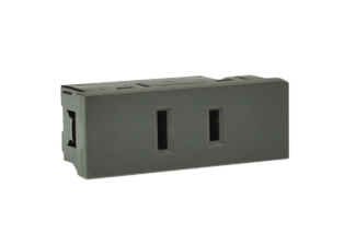 AMERICAN 15A-125V NEMA 1-15R TYPE A MODULAR OUTLET, 18.5mmX50mm MODULAR SIZE, 2 POLE-2 WIRE (2P), WALL BOX, PANEL, DIN RAIL MOUNT, TERMINAL SCREWS TORQUE = 0.5Nm. DARK GRAY.  

<br><font color="yellow">Notes: </font> 

<br><font color="yellow">*</font> Outlet mounts on American 2x4 wall boxes. Requires frame # 84202-F & wall plate # 84703 (White).  Options: Dark Gray, Chrome.

<br><font color="yellow">*</font> Weatherproof Cover # 84202-WP, IP 55 rated, Mounts on American 2X4 Wall box or Panel Mount.   
  
<br><font color="yellow">*</font> Outlet mounts on American 4x4 wall boxes. Requires frame # 84203-F & wall plate # 84705 (White).  Options: Dark Gray, Chrome. 
 
<br><font color="yellow">*</font> Outlet Panel Mounts. Requires frame # 84455 (White) Option: Dark Gray. DIN Rail mount. Requires frame # 84449. White. 

<br><font color="yellow">*</font> Surface mount wall boxes, View # 84442 series. Surface mount weatherproof box , IP 55 rated # 84446. White. 

<br><font color="yellow">*</font> Outlet accepts NEMA 1-15P (2P) Type A plugs.
 
<br><font color="yellow">*</font> Scroll down to view related plugs, outlets, GFCI/RCD sockets, power cords, power strips, plug adapters.  

