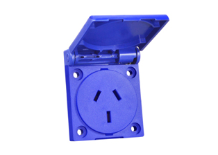 ARGENTINA 10 AMPERE-250 VOLTS PANEL OR WALL BOX MOUNT OUTLET (WITH GASKET), (AR1-10R), WEATHERPROOF (IP54 RATED), 2 POLE-3 WIRE GROUNDING (2P+E). BLUE.

<br><font color="yellow">Notes: </font> 
<br><font color="yellow">*</font> Stainless steel wall plates #97120-BZ and #97120-DBZ mounts outlet onto standard American 2x4 and 4x4 wall boxes.
<br><font color="yellow">*</font> For surface mount weatherproof applications use box #70125, weatherproof cover requires extra long stainless steel mounting screws. Extra long screws not included.
<br><font color="yellow">*</font> For DIN rail mount use #70125-DIN bracket with #70125 wall box.
<br><font color="yellow">*</font> Optional panel mount terminal shield #70127 available.
<br><font color="yellow">*</font> Argentina plugs outlets, connectors, power cords, socket strips, GFCI (RCD) outlets are listed below in related products. Scroll down to view.