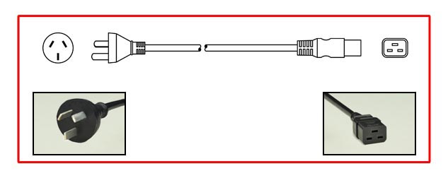 ARGENTINA 16 AMPERE-250 VOLT POWER CORD, IRAM 2073 TYPE I STRAIGHT PLUG [AR2-20P], IEC 60320 C-19 CONNECTOR, 2 POLE-3 WIRE GROUNDING [2P+E], 2.5 METERS [8FT-2IN] [98"] LONG. BLACK.

<br><font color="yellow">Notes: </font> 
<br><font color="yellow">*</font> Plug mates with Argentina 20A-250V (AR2-20R) # 84410, # 84410-BLK outlets. 
<br><font color="yellow">*</font> Plug mates with 16A-250V Universal power strips # 59208-C19H, # 59208-C19V, # 59208-C19BH, # 59208-C19BV.    
<br><font color="yellow">*</font> Argentina TYPE "I" plug designs and "polarity" are different from other countries that have similar TYPE "I" plug designs.
<br><font color="yellow">*</font> Scroll down to view Argentina plugs, outlets, GFCI/RCD sockets, power cords, power strips, plug adapters and related South America, European, International wiring devices.

