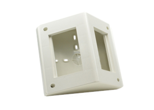 ANGLE TYPE SURFACE MOUNT, TABLE TOP MOUNT MODULAR DEVICE BOX. ACCEPTS SOUTH AMERICA, EUROPEAN, INTERNATIONAL 75mmX50mm, 37mmX50mm, 18.5mmX50mm MODULAR SIZE DEVICES. WHITE. 

<br><font color="yellow">Notes: </font> 
<br><font color="yellow">*</font> Accepts two 75mmx50mm, four 37mmx50mm, eight 8.5mmx50mm or combinations of these devices.
<br><font color="yellow">*</font> Scroll down to view outlets, sockets, switches surface mount boxes, IP55 rated weatherproof covers, weatherproof boxes, panel mount and DIN rail mount frames.

