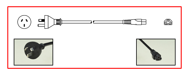 AUSTRALIA / NEW ZEALAND 2.5 AMPERE-250 VOLT POWER CORD, AS/NZS 4417 [RCM] / AS/NZS 3112 PLUG, TYPE I [AU1-10P], AS/NZS 60320 C-5 CONNECTOR, 0.75-1.0mm2 GTSA-3 CORD, 2 POLE-3 WIRE GROUNDING [2P+E], 1.8 METERS [6 FEET] [72"] LONG. BLACK.
<br><font color="yellow">Length: 1.8 METERS [6 FEET]</font>