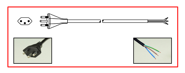 SOUTH AFRICA 10 AMPERE-250 VOLT POWER SUPPLY CORD, ZA, SANS 164-2 <font color="yellow"> TYPE N </font> [SA1-16P] PLUG, 2 POLE-3 WIRE GROUNDING [2P+E], STRIPPED ENDS, 2.44 METERS [8 FEET] [96"] LONG. BLACK.
<br><font color="yellow">Length: 2.44 METERS [8 FEET]</font> 