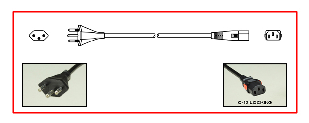 <font color="red">LOCKING</font> SWITZERLAND 10 AMPERE-250 VOLT DETACHABLE POWER CORD [SW1-10P] PLUG, IEC 60320 <font color="red">LOCKING C-13 CONNECTOR</font>, H05VV-F 1.0mm2 CONDUCTORS, 70C, 2 POLE-3 WIRE GROUNDING [2P+E], 2.5 METERS [8FT-2IN] [98"] LONG. BLACK.  
<br><font color="yellow">Length: 2.5 METERS [8FT-2IN]</font>

<br><font color="yellow">Notes: </font> 
<br><font color="yellow">*</font> Locking C13 connector designed to securely lock onto all C14 inlets, C14 plugs, C14 power cords.
<br><font color="yellow">*</font> IEC 60320 C-13 connector locks onto C14 power inlets. (<font color="red">Slide buttons (red color) release (unlocks)the C-13 connector.</font>)
<br><font color="yellow">*</font><font color="orange">Custom lengths / designs available.</font>  
<br><font color="yellow">*</font> IEC 60320 C-13 locking power strips, C-13 locking panel mount outlet and additional C-13 locking power cords are listed below under related products.