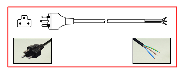 THAILAND 10 AMPERE-250 VOLT POWER SUPPLY CORD, TIS 166-2549 PLUG, TISI TYPE O (TH1-16P), H05VV-F 1.0mm2 CORDAGE, STRIPPED ENDS, 2 POLE-3 WIRE GROUNDING (2P+E), 2.44 METERS (8 FEET) (96") LONG. BLACK.
<br><font color="yellow">Length: 2.44 METERS (8 FEET)</font>
 
<br><font color="yellow">Notes: </font> 
<BR><font color="yellow">*>>></font> TIS STANDARD 166-2549 Mandatory effective date November 2020.
<br><font color="yellow">*</font> Plug connects with Thailand TIS 2432-2555 Type O Sockets & International Universal Sockets. View:  <a href="https://internationalconfig.com/icc6.asp?item=85100X45D" style="text-decoration: none">Thailand Receptacles, Outlets </a>.
<br><font color="yellow">*</font> Thailand 16A-250V TIS 2432-2555 Extension cord connector available. View  # <a href="https://internationalconfig.com/icc6.asp?item=85160-BLK" style="text-decoration: none">85160-BLK</a>
