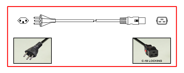 <font color="red">LOCKING</font> SWITZERLAND 16 AMPERE-250 VOLT POWER CORD, IP20, TYPE J T23 PLUG [SW2-16P], IEC 60320 <font color="RED"> LOCKING C-19 CONNECTOR</font>, H05VV-F 1.5mm2 CONDUCTORS, 70C, 2 POLE-3 WIRE GROUNDING [2P+E], 2.5 METERS [8FT-2IN] [98"] LONG. BLACK.
<br><font color="yellow">Length: 2.5 METERS [8FT-2IN]</font> 

<br><font color="yellow">Notes: </font> 
<br><font color="yellow">*</font> Locking C19 connector designed to securely lock onto all C20 inlets, C20 plugs, C20 power cords.
<br><font color="yellow">*</font> IEC 60320 C19 connector locks onto C20 power inlets or C20 plugs. (<font color="red"> Red color (slide release latch) unlocks the C19 connector.</font>)
<br><font color="yellow">*</font><font color="orange">Custom lengths / designs available.</font>  
<br><font color="yellow">*</font>Power cords, Plugs, Outlets, are listed below in related products. Scroll down to view.