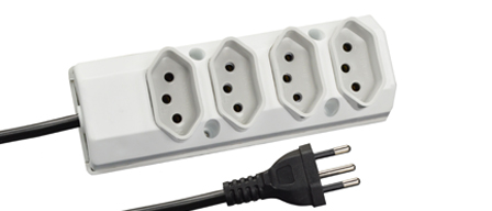 BRAZIL 10 AMPERE-250 VOLT 4 OUTLET ODU POWER STRIP, NBR 14136 <font color="yellow"> TYPE N </font> (BR2-10R), 2 POLE-3 WIRE GROUNDING (2P+E), 2.5 METER (8FT-2IN) CORD. GRAY.

<br><font color="yellow">Notes: </font> 
<br><font color="yellow">*</font> For horizontal rack applications use #52019 or #52019-BLK mounting plate.

