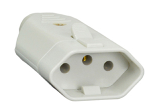 BRAZIL CONNECTOR, 10 AMPERE-250 VOLT REWIREABLE IN-LINE CONNECTOR, NBR 14136 (BR2-10R), CORD GRIP = 0.250-0.435", 2 POLE-3 WIRE GROUNDING, TEMP. RATING = -40C TO +75C, NYLON, GRAY. INMETRO APPROVED. UC-OCP-0004 CERTIFIED.