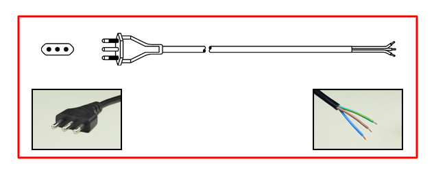 ITALIAN, ITALY, CHILE 10 AMPERE-250V POWER SUPPLY CORD, TYPE L, CEI 23-50, CEI 23-16, [S11] [IT1-10P], 2 POLE-3 WIRE GROUNDING, STRIPPED ENDS, 2.5 METERS [8FT-2IN] [98"] LONG. BLACK.
<br><font color="yellow">Length: 2.5 METERS [8FT-2IN]</font>