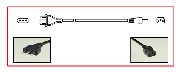 ITALIAN, ITALY, CHILE 10 AMPERE-250 VOLT DETACHABLE POWER CORD, TYPE L, CEI 23-50 [S11], CEI 23-16, [IT1-10P], IEC 60320 C-13 CONNECTOR, 2 POLE-3 WIRE GROUNDING, 2.5 METERS [8FT-2IN] [98"] LONG. BLACK. COILED.
<br><font color="yellow">Length: 2.5 METERS [8FT-2IN]</font>