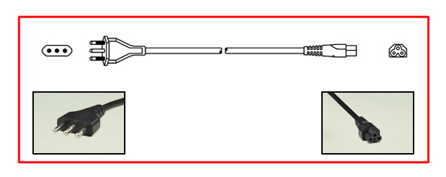 ITALIAN, ITALY, CHILE 2.5 AMPERE-250 VOLT DETACHABLE POWER CORD, TYPE L, CEI 23-50 [S11], CEI 23-16, [IT1-10P], IEC 60320 C-5 CONNECTOR, 2 POLE-3 WIRE GROUNDING, 1.8 METERS (6 FEET) (72") LONG. BLACK. 
<br><font color="yellow">Length: 1.8 METERS (6 FEET)</font>