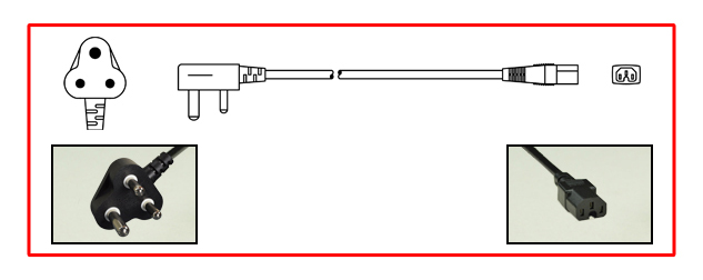 SOUTH AFRICA 10 AMPERE-250 VOLT POWER CORD <font color="yellow">**</font>, SANS 164-1, BS 546, [UK2-15P] TYPE M PLUG, IEC 60320 C-15 CONNECTOR, 2 POLE-3 WIRE GROUNDING [2P+E], 2.5 METERS [8FT-2IN] [98"] LONG, BLACK. 
<br><font color="yellow">Length: 2.5 METERS [8FT-2IN]</font>

<br><font color="yellow">Notes: </font>
<br><font color="yellow">**</font> SABS Approved [South Africa Bureau of Standards] 
<br><font color="yellow">*</font> Type M plugs connect with South Africa 15A/16A-250V outlets.
<br><font color="yellow">*</font> South Africa, plugs, power cords, outlets, sockets, power strips, adapters listed below in related products. Scroll down to view.