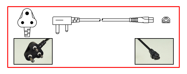 SOUTH AFRICA 2.5 AMPERE-250 VOLT POWER CORD,<font color="yellow">**</font>, SANS 164-1, BS 546, [UK2-15P] TYPE M PLUG, IEC 60320 C-5 CONNECTOR, 2 POLE-3 WIRE GROUNDING [2P+E], 1.8 METERS [6 FEET] [72"] LONG, BLACK.
<br><font color="yellow">Length: 1.8 METERS [6 FEET]</font>

<br><font color="yellow">Notes: </font>
<br><font color="yellow">**</font> SABS Approved [South Africa Bureau of Standards] 
 <br><font color="yellow">*</font> Type M plugs connect with South Africa 15A/16A-250V outlets.
<br><font color="yellow">*</font> South Africa power cords, outlets, GFCI-RCD receptacles, sockets, plug adapters listed below in related products. Scroll down to view.


 