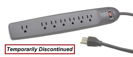 AMERICA, CANADA NEMA 5-15R 15 AMPERE-125 VOLT 7 OUTLET PDU POWER STRIP, 60Hz, SURGE PROTECTION (740 JOULES) 400V CLAMPING VOLTAGE, SURGE PROTECTION INDICATOR, ILLUMINATED ON/OFF CIRCUIT BREAKER, GROUND CONTINUITY INDICATOR, 2 POLE-3 WIRE GROUNDING (2P+E), SJT CORDAGE, 105C 14/3 AWG CONDUCTORS, 1.8 METER (6 FOOT) LONG CORD, NEMA 5-15P PLUG. DARK GRAY.