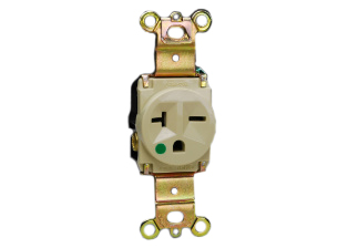 20 AMPERE-250 VOLT HOSPITAL GRADE RECEPTACLE, GREEN DOT NEMA 6-20R / NEMA 6-15R, 2 POLE-3 WIRE GROUNDING (2P+E), IMPACT RESISTANT NYLON BODY. UL/CSA LISTED, IVORY.

<br><font color="yellow">Notes: </font> 
<br><font color="yellow">*</font> Outlet accepts NEMA 6-20P (20A-250V) plugs & NEMA 6-15P (15A-250V) plugs.
<br><font color="yellow">*</font> Plugs, connectors, receptacles, power cords, wall plates, weatherproof covers are listed below in related products. Scroll down to view.