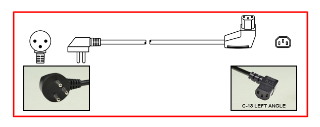 ISRAEL 10 AMPERE-250 VOLT DETACHABLE POWER CORD SI 32 [IS1-16P] PLUG, IEC 60320 C-13 LEFT ANGLE CONNECTOR, 2 POLE-3 WIRE GROUNDING, 2.5 METERS [8FT-2IN] [98"] LONG. BLACK.
<br><font color="yellow">Length: 2.5 METERS [8FT-2IN]</font>