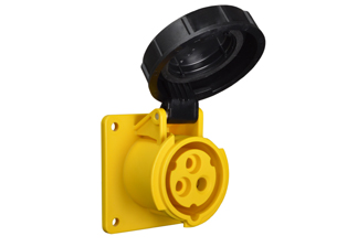IEC 60309 (4h) PIN & SLEEVE PANEL MOUNT RECEPTACLE OUTLET, 20 AMPERE-120 VOLT, WATERTIGHT (IP67), 2 POLE-3 WIRE GROUNDING (2P+E), CEE 17, IEC 309, NYLON (POLYAMIDE BODY), OPERATING TEMP. = -25C TO +80C. 60mmX60mm C TO C MOUNTING. YELLOW. 

<br><font color="yellow">Notes: </font> 
<br><font color="yellow">*</font> 888-1371-NS has internal wiring polarity orientation designed for use in North America and therefore is C(UL)US approved. If point of use for this product is outside North America use our 999 series pin and sleeve devices which meet approvals and polarity requirements for European countries. <a href="https://internationalconfig.com/icc6.asp?item=999-1371-NS" style="text-decoration: none">999 Series Link</a>
<br><font color="yellow">*</font> Scroll down to view additional yellow IEC 60309 (4h) devices listed below in the related products or download the IEC 60309 Pin & Sleeve Brochure to view pin and sleeve devices.



