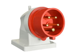 IEC 60309 (6h) PIN & SLEEVE 3 PHASE DOWN ANGLE PANEL MOUNT INLET, 20 AMPERE-200/415 VOLT C(UL)US, 16 AMPERE-220/380 - 240/415 VOLT OVE, SPLASHPROOF (IP44) UNIVERSAL APPROVED, 4 POLE-5 WIRE GROUNDING (3P+N+E), NYLON (POLYAMIDE BODY), OPERATING TEMP. = -25C TO +90C, 40mmX68mm C TO C MOUNTING. RED. APPROVALS: C(UL)US, OVE. CERTIFICATIONS: REACH, RoHS, CE. 

<br><font color="yellow">Notes: </font> 
<br><font color="yellow">*</font> Scroll down to view related pin & sleeve devices or download IEC 60309 Pin & Sleeve Brochure.