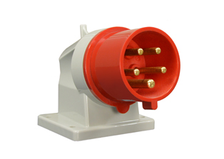 IEC 60309 (6h) 3 PHASE INLET, 30 AMPERE-200/415 VOLT C(UL)US, 32 AMPERE-220/380 - 240/415 VOLT OVE, SPLASHPROOF (IP44) UNIVERSAL APPROVED DOWN ANGLE PANEL MOUNT PIN & SLEEVE INLET, 4 POLE-5 WIRE GROUNDING (3P+N+E), NYLON (POLYAMIDE BODY), OPERATING TEMP. = -25C TO +80C, 77mmX85mm C TO C MOUNTING. RED. APPROVALS: C(UL)US, OVE. CERTIFICATIONS: REACH, RoHS, CE.

