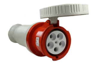 IEC 60309 (6h) 3 PHASE CONNECTOR, 60A-380/415V (400 VOLT) (UL/CSA), 63A-220/380V-240/415V (400 V0LT) (EUROPEAN), WATERTIGHT (IP67) "UNIVERSAL APPROVED" IN-LINE PIN & SLEEVE CONNECTOR, 4 POLE-5 WIRE GROUNDING (3P+N+E), CLAMP & COMPRESSION STRAIN RELIEFS, NYLON BODY (POLYAMIDE 6), OPERATING TEMP. = -25�C TO +90�C, RED. 

<br><font color="yellow">Notes: </font> 
<br><font color="yellow">*</font> Terminals accept 8AWG, 6AWG, 4AWG conductors.
<br><font color="yellow">*</font> Strain relief range = 15mm-33mm (0.60-1.30").
