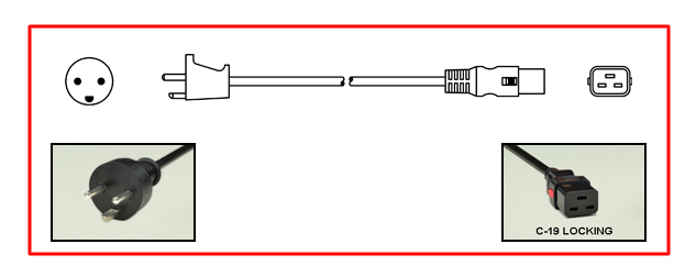 <font color="red">LOCKING</font> DENMARK 16 AMPERE-250 VOLT POWER CORD [DE1-13P] TYPE K PLUG, IEC 60320 <font color="RED"> LOCKING C-19 CONNECTOR</font>, H05VV-F 1.5mm2 CONDUCTORS, 70C, 2 POLE-3 WIRE GROUNDING [2P+E], 2.5 METERS [8FT-2IN] [98"] LONG. BLACK.
<br><font color="yellow">Length: 2.5 METERS [8FT-2IN]</font>

<br><font color="yellow">Notes: </font> 
<br><font color="yellow">*</font> Locking C19 connector designed to securely lock onto all C20 inlets, C20 plugs, C20 power cords.
<br><font color="yellow">*</font> IEC 60320 C19 connector locks onto C20 power inlets or C20 plugs. <font color="red"> [Red color [slide release hatch] unlocks the C19 connector.]</font>
<br><font color="yellow">*</font><font color="orange">Custom lengths / designs available.</font>  
<br><font color="yellow">*</font> <font color="red"> Locking</font> European, British, UK, Australian, International and America/Canada [NEMA] 5-15P, 5-20P, 6-15P, 6-20P, L5-15P, L6-15P, L5-20P, L6-20P, L5-30P, L6-30P, IEC 60309 (6h), IEC 60320 C13, IEC 60320 C19 locking power cords are listed below in related products. Scroll down to view.