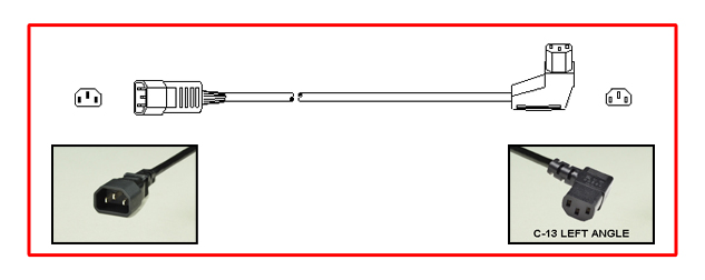 IEC 60320 C-14, C-13 LEFT ANGLE POWER CORD, 10 AMPERE-250 VOLT, VDE EUROPEAN H05VV-F 1.0mm CABLE, 2 POLE-3 WIRE GROUNDING [2P+E], 1.0 METERS [3FT-3IN] [39"] LONG. BLACK.
<br><font color="yellow">Length: 1.0 METERS [3FT-3IN]</font> 