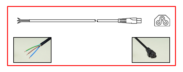 IEC 60320 C-5 POWER CORD, 2.5 AMPERE-250 VOLTS, 2 POLE-3 WIRE GROUNDING [2P+E], H05VV-F, STRIPPED ENDS, 2.5 METERS [8FT-2IN] [98"] LONG. BLACK. VDE LISTED.
<br><font color="yellow">Length: 2.5 METERS [8FT-2IN]</font> 